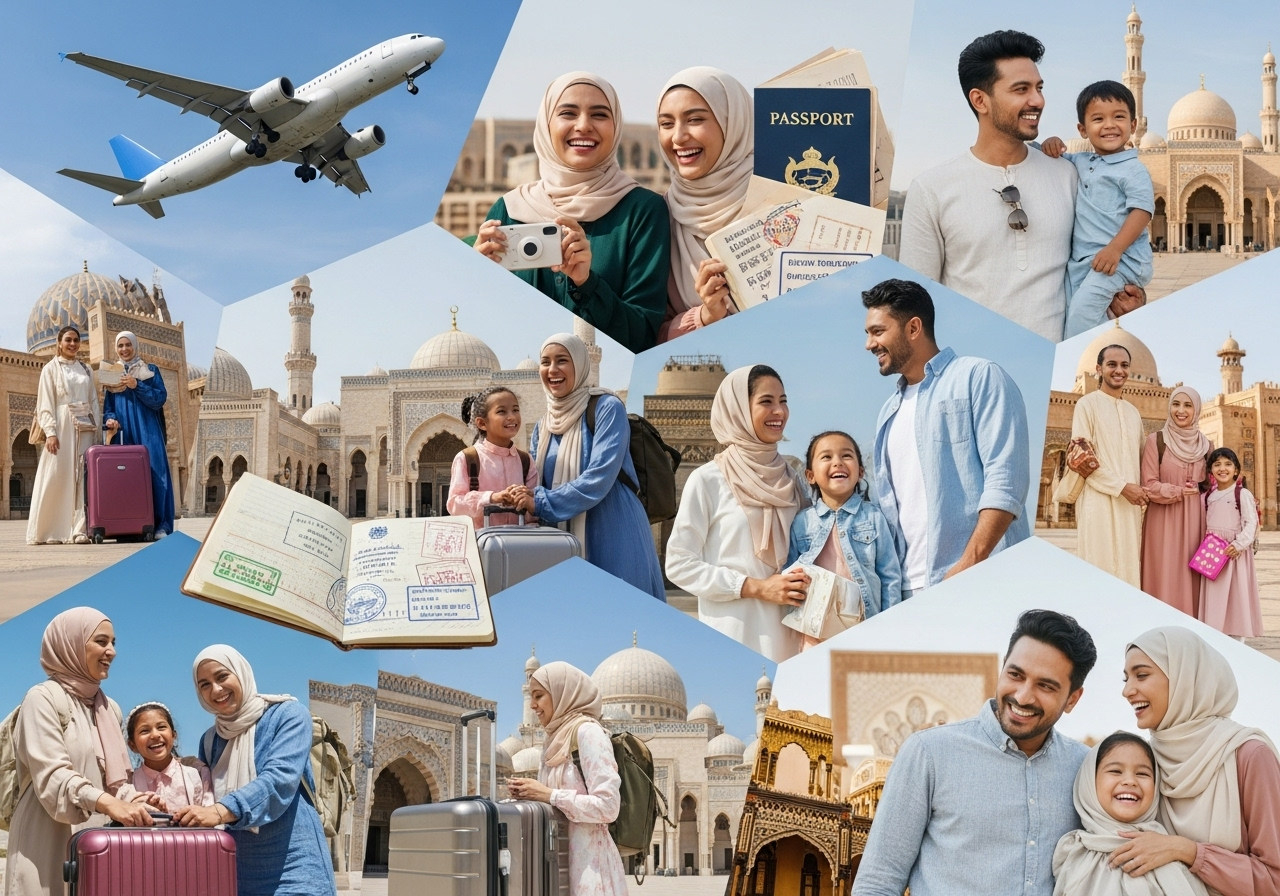Happy travelers and beautiful destinations